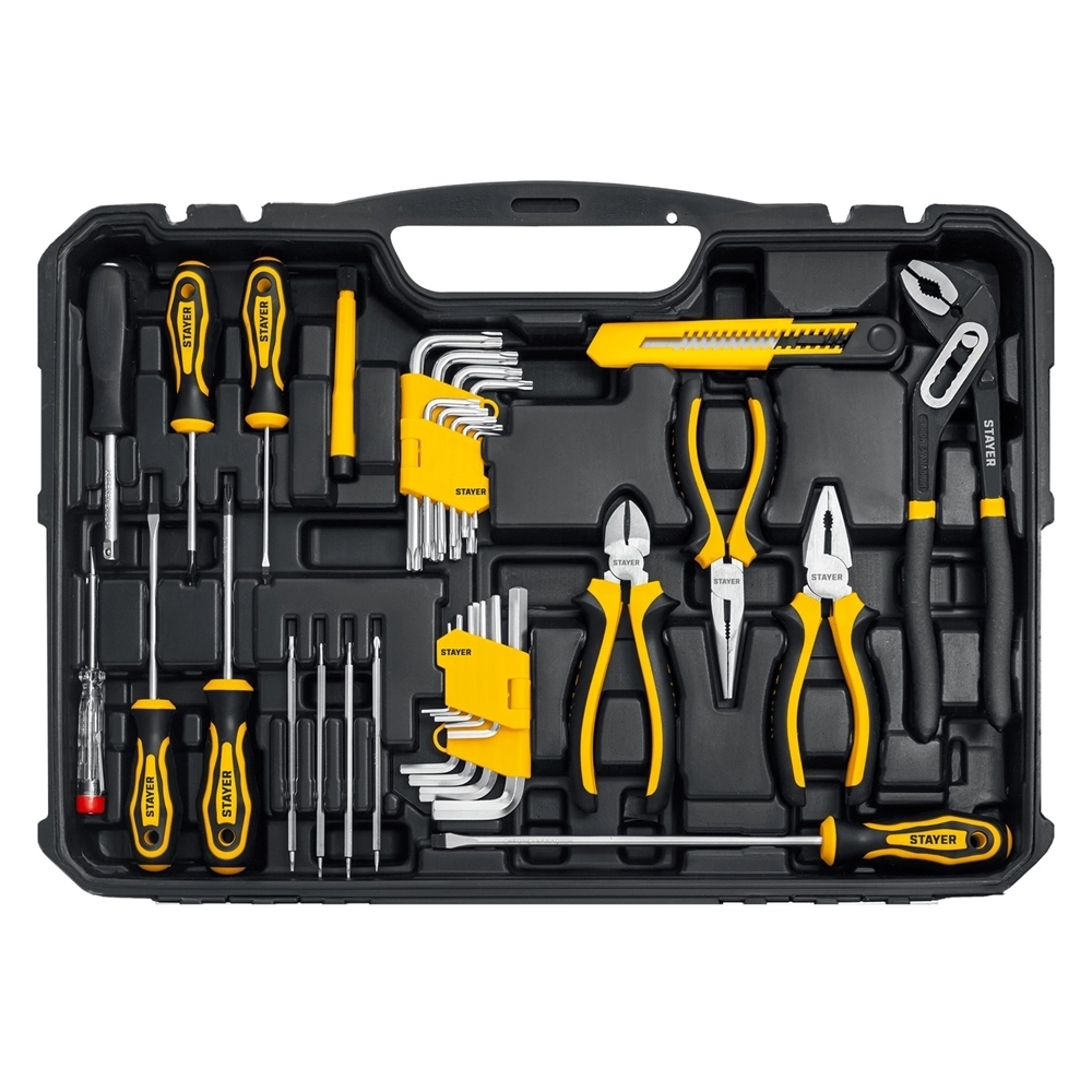 STAYER  UNIVERSAL 150, 150 предм., (1/2″+ 1/4″), универсальный набор инструмента, Professional (27710-H150) 27710-H150