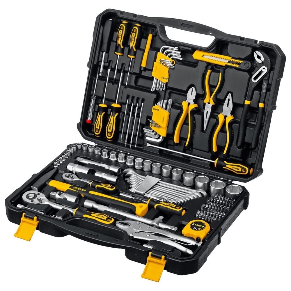 STAYER  UNIVERSAL 150, 150 предм., (1/2″+ 1/4″), универсальный набор инструмента, Professional (27710-H150) 27710-H150