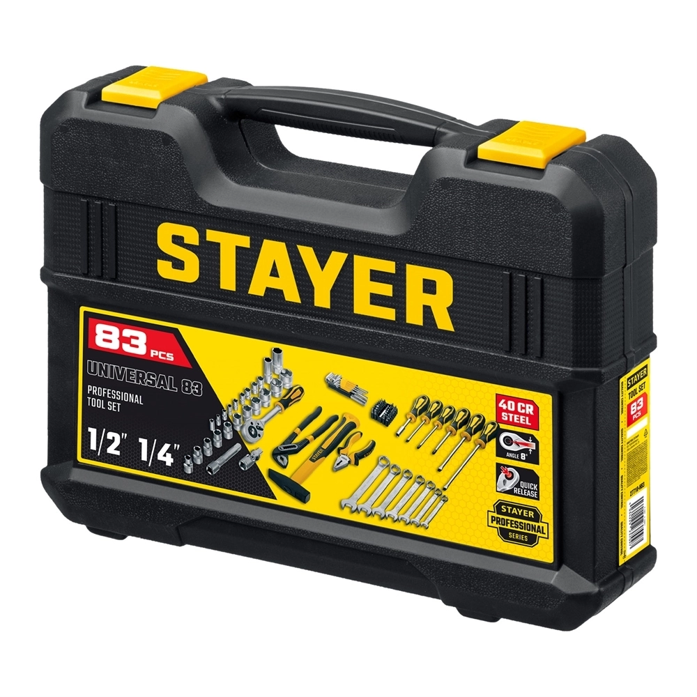 STAYER  UNIVERSAL 83, 83 предм., (1/2″+ 1/4″), универсальный набор инструмента, Professional (27710-H83) 27710-H83