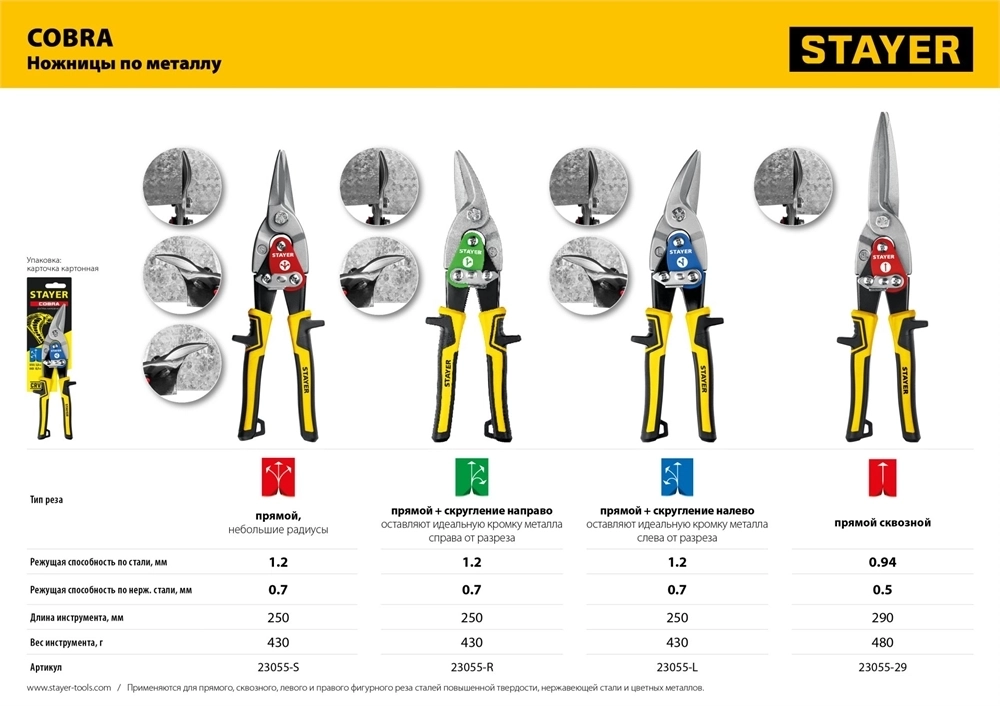 STAYER  Cobra, 250 мм, прямые ножницы по металлу (23055-S) 23055-S_z01