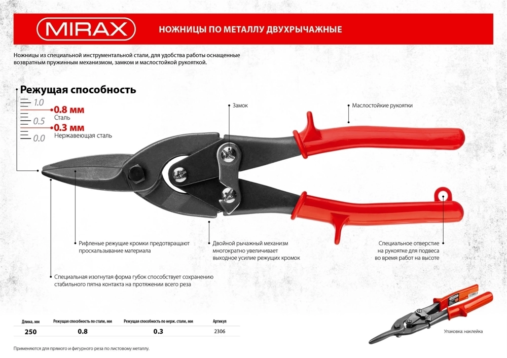MIRAX  250 мм, прямые ножницы по металлу (2306) 2306