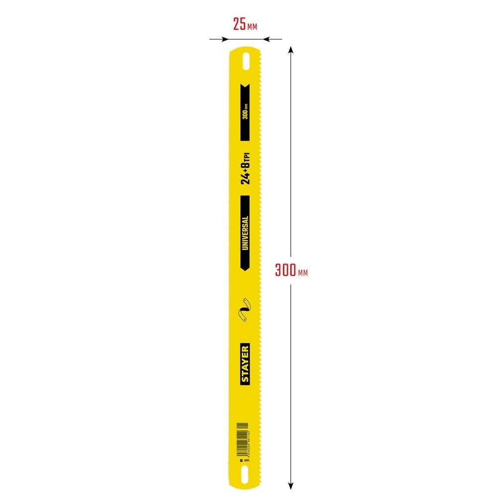 STAYER  Universal, 8 + 24 TPI, 25 х 300 мм, 1 шт, коробка 50 шт, универсальное двустороннее широкое полотно по дереву и металлу (1591) 1591_z01