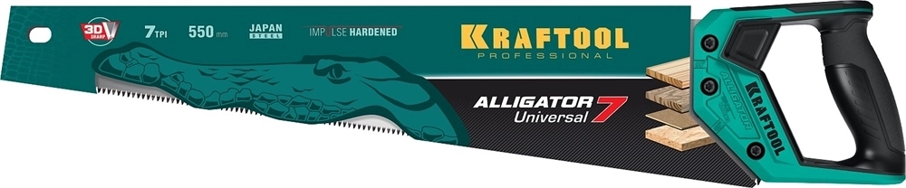 KRAFTOOL  Alligator Universal 7, 550 мм, 7 TPI, 3D зуб, универсальная ножовка (15004-55) 15004-55