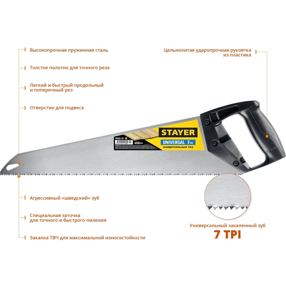 STAYER  Universal, 450 мм, универсальная ножовка (15050-45) 15050-45_z03