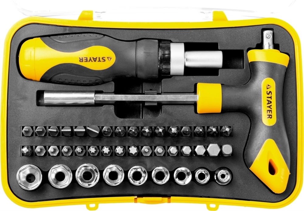 STAYER  T-Compact-43, 43 предм., реверсивная отвертка с насадками (25084-H43) 25084-H43