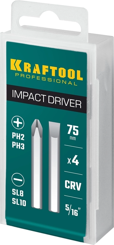 KRAFTOOL  75 мм, 4 шт, набор бит для ударной отвертки (25552) 25552