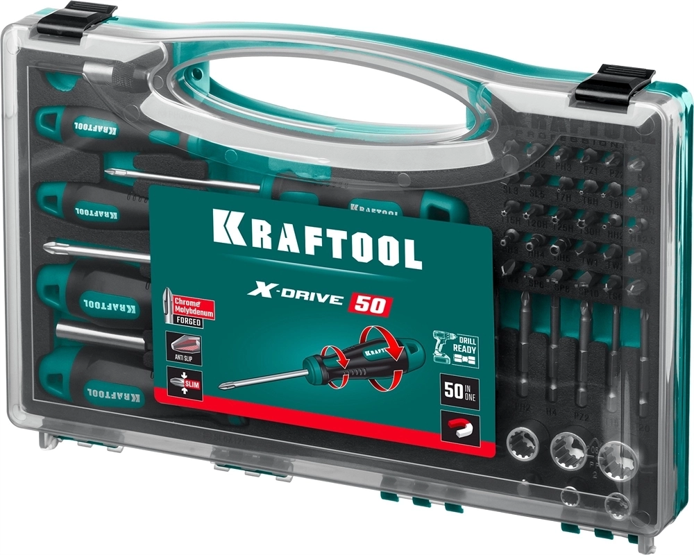 KRAFTOOL  X-Drive-50, 50 предм., набор отверток и насадок (25815) 25815