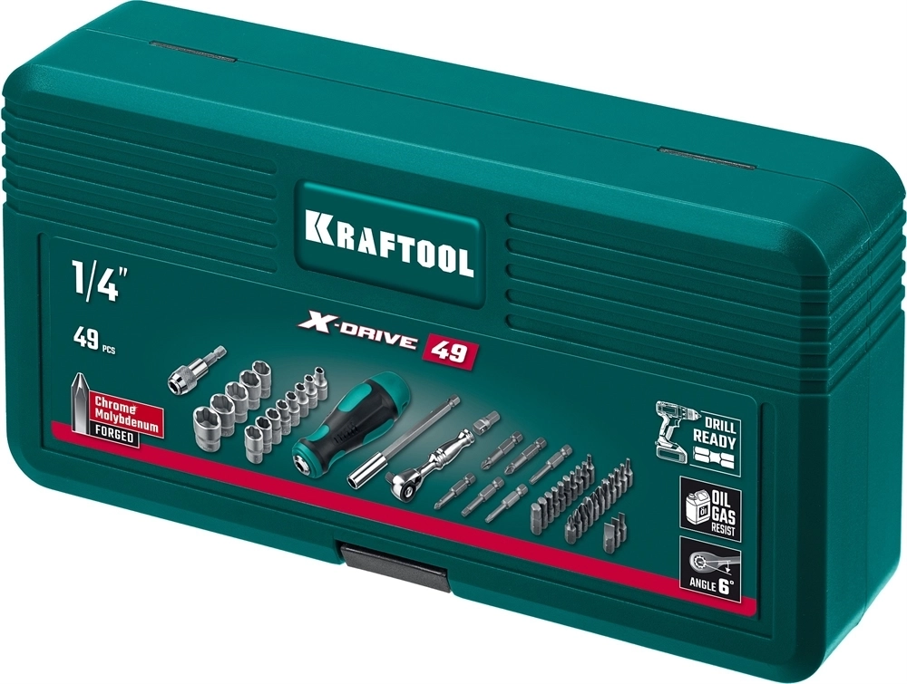 KRAFTOOL  X-Drive-49, 49 шт, набор бит и головок с битодержателем и трещоткой (25816) 25816