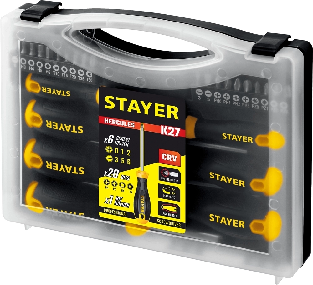 STAYER  Hercules-K27, 27 предм., набор отверток с насадками (25827) 25827