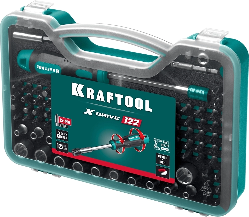 KRAFTOOL X-Drive-122, 122 шт, набор: отвертка-битодержатель с насадками (26816) 26816