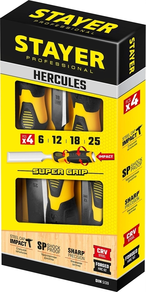 STAYER  Hercules, 4 предм, набор стамесок-долот, Professional (18205-H4) 18205-H4