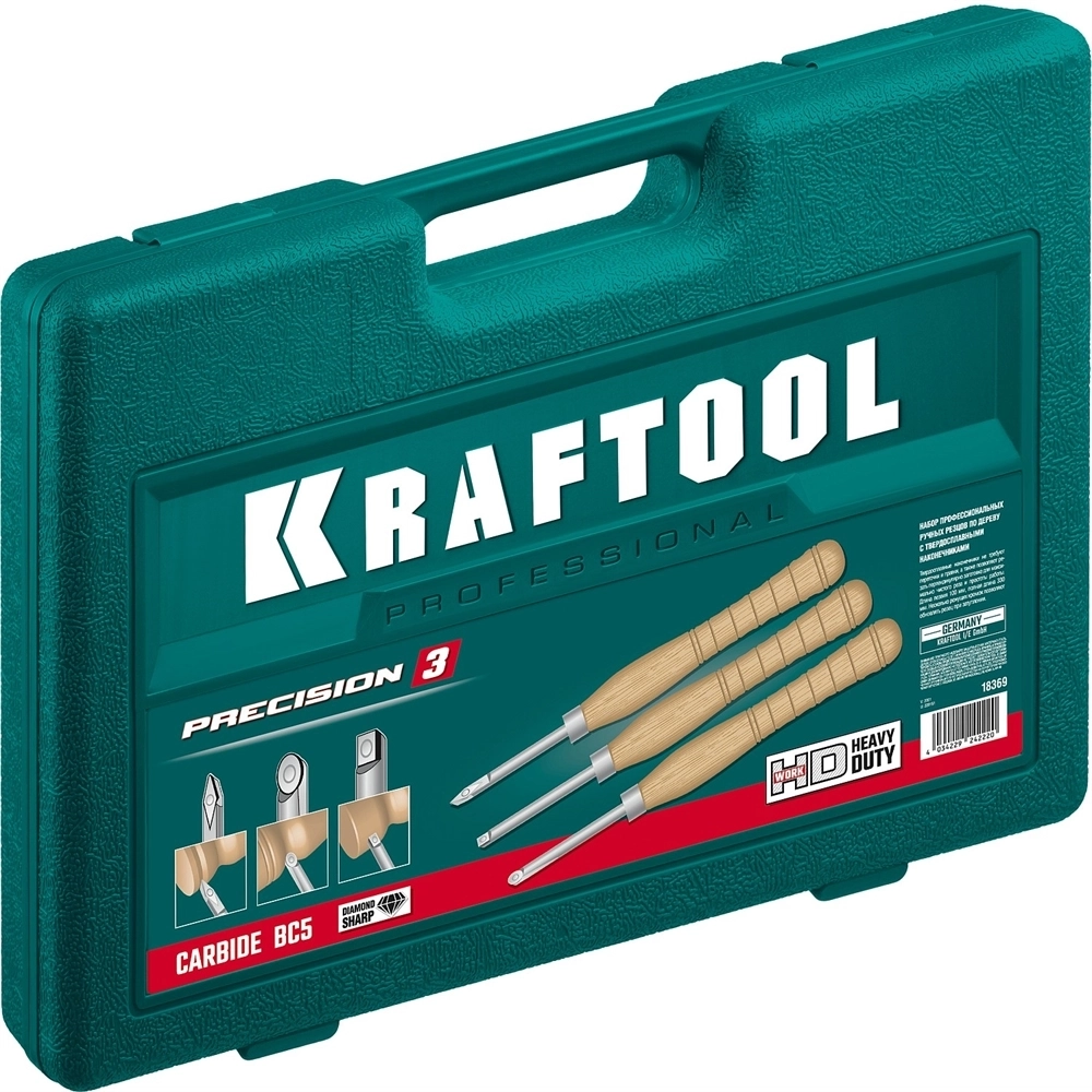 KRAFTOOL  Precision-3, 3 предм., набор ручных резцов по дереву (18369) 18369