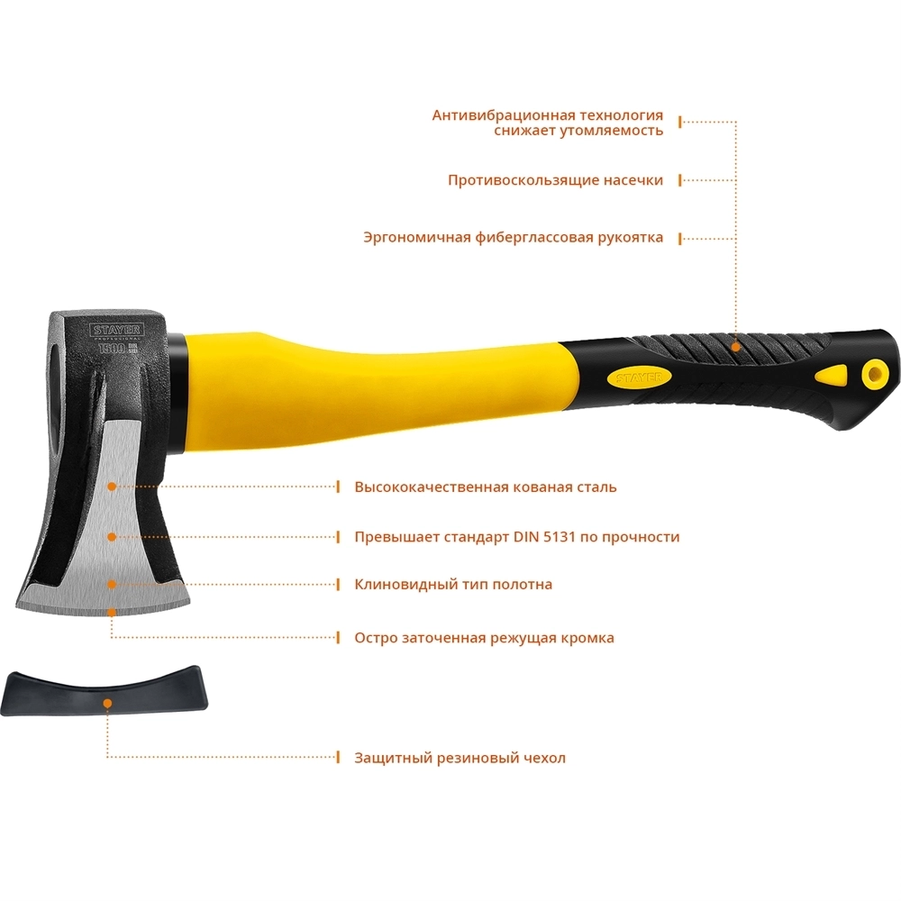 STAYER  FIBERGLASS, 1000/1500 г, 380 мм, кованый топор-колун, Professional (20623-10) 20623-10_z01