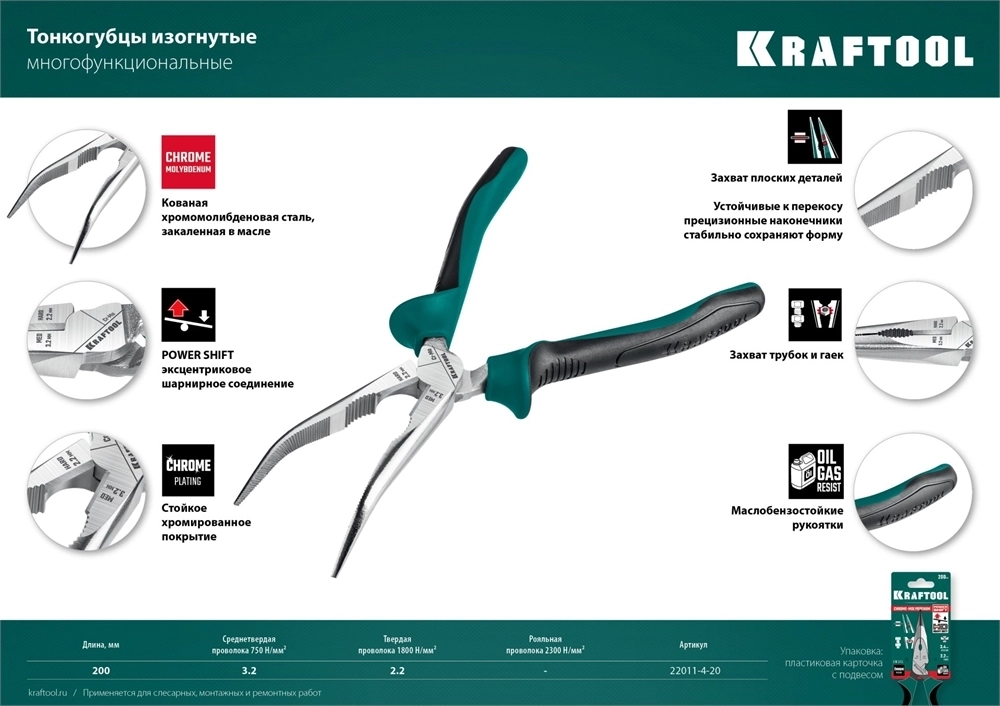 KRAFTOOL  200 мм, изогнутые тонкогубцы (22011-4-20) 22011-4-20_z01