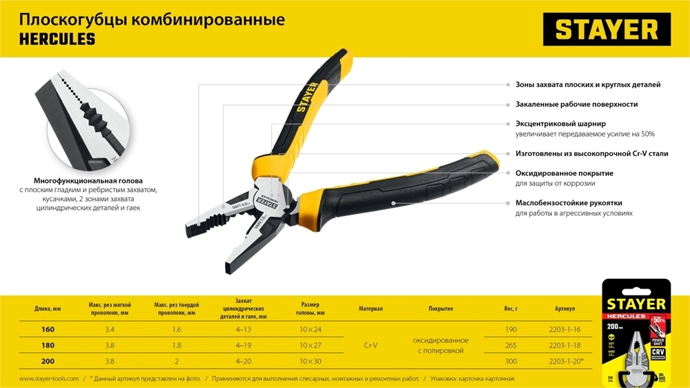 STAYER  Hercules, 180 мм, комбинированные плоскогубцы (2203-1-18) 2203-1-18_z03