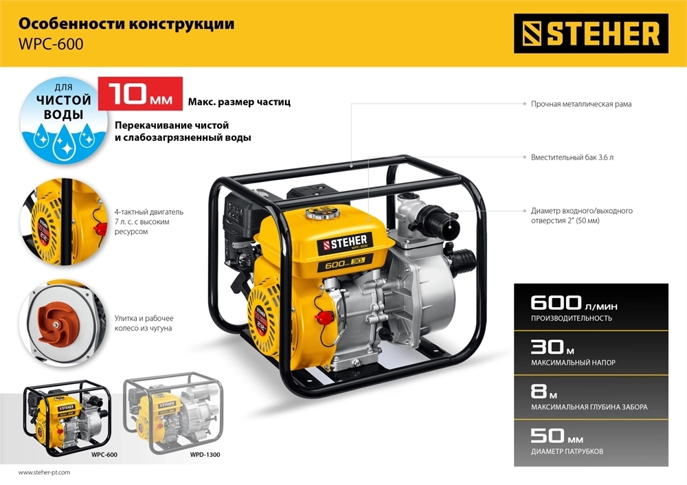 STEHER  600 л/мин, мотопомпа бензиновая (WPC-600) WPC-600