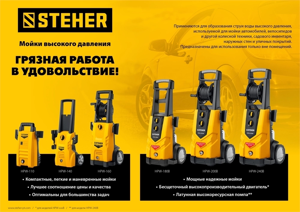 STEHER  140 Атм, 1700 Вт, мойка высокого давления, пистолет G-180 (HPW-140) HPW-140