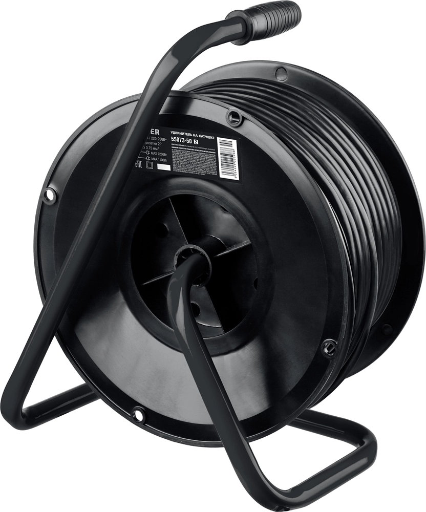 STAYER  S-207, ПВС, 2 х 0.75 мм2, 50 м, 2200 Вт, удлинитель на катушке (55073-50) 55073-50_z02