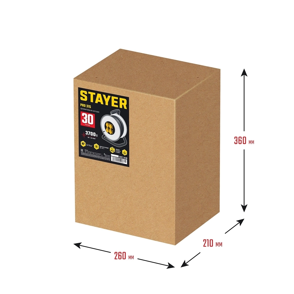 STAYER  PRO-315, КГ, 3 x 1.5 мм2, 30 м, 3700 Вт, IP44, силовой удлинитель на стальной катушке (55077-30) 55077-30_z01
