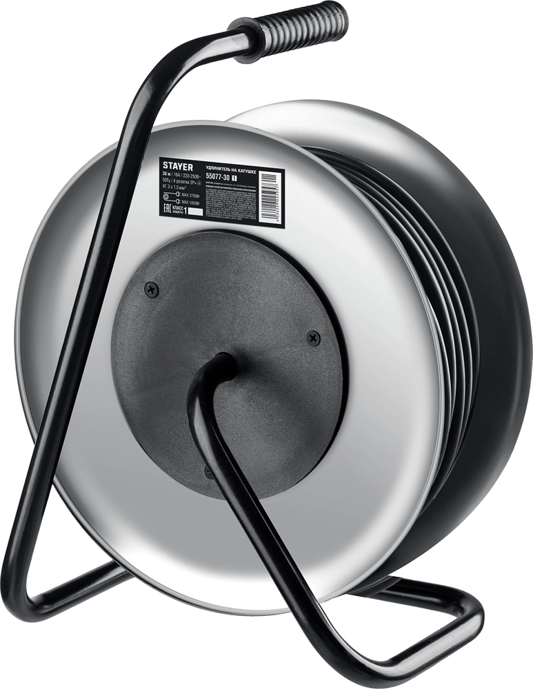 STAYER  PRO-315, КГ, 3 x 1.5 мм2, 30 м, 3700 Вт, IP44, силовой удлинитель на стальной катушке (55077-30) 55077-30_z01
