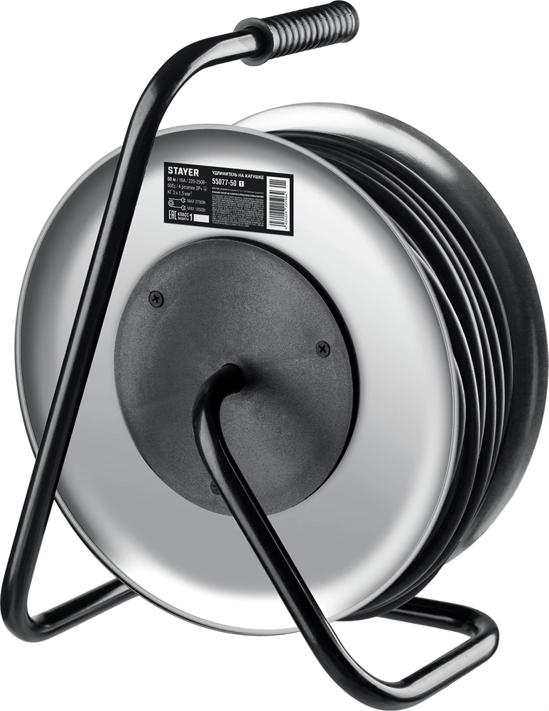 STAYER  PRO-315, КГ, 3 x 1.5 мм2, 50 м, 3700 Вт, IP44, силовой удлинитель на стальной катушке (55077-50) 55077-50_z01
