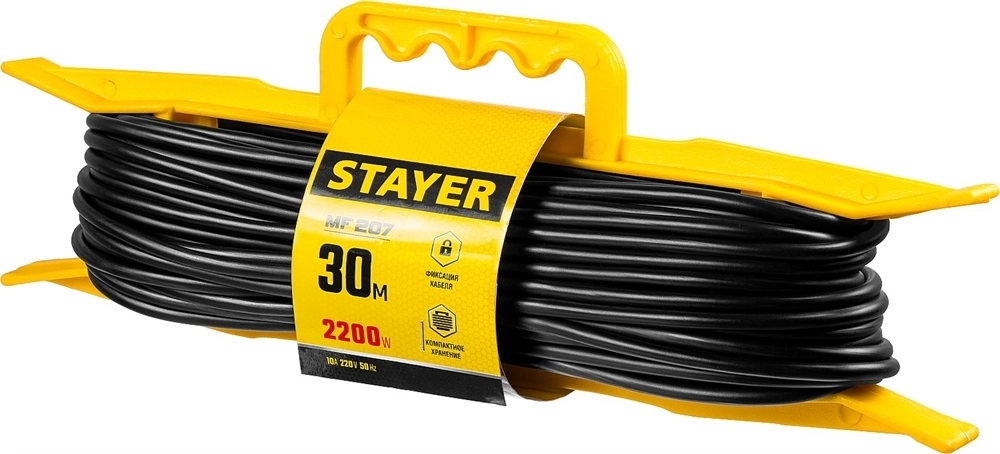 STAYER  MF-207, ПВС, 2 x 0.75 мм2, 30 м, 2200 Вт, силовой удлинитель-шнур на рамке (55018-30) 55018-30_z01