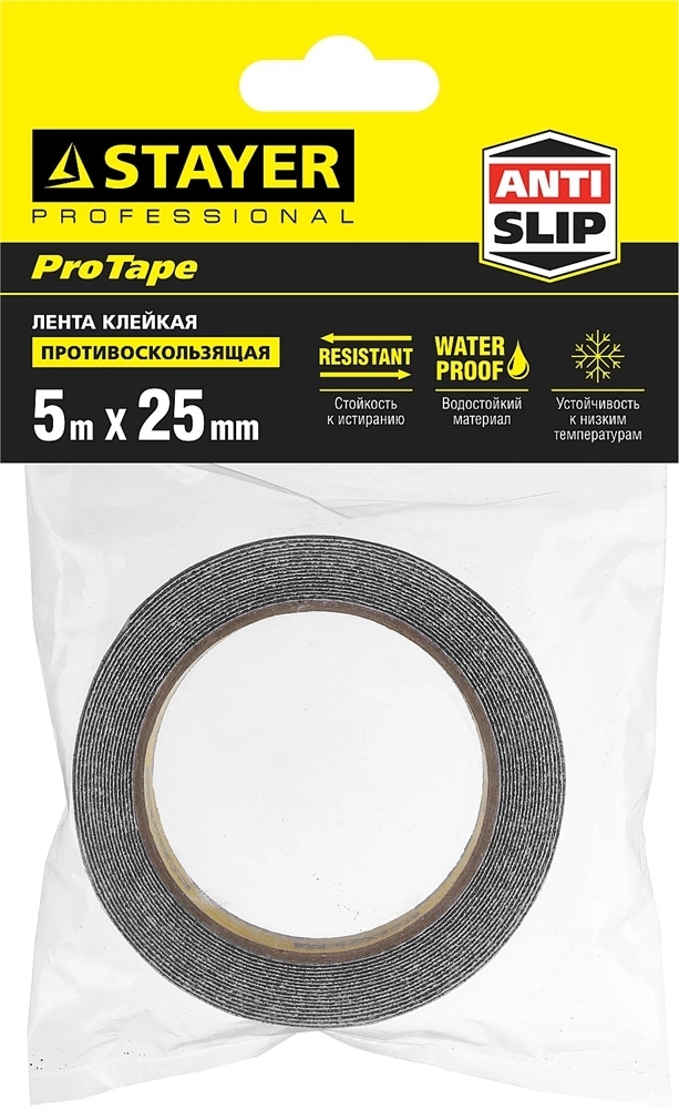 STAYER  25 мм, 5 м, черная, противоскользящая клейкая лента, Professional (12270-25-05) 12270-25-05