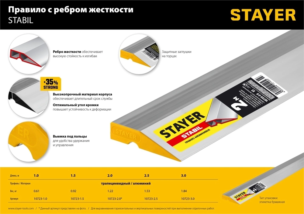 STAYER  STABIL 1.5 м, Правило алюминиевое, Профессионал (10723-1.5) 10723-1.5_z03