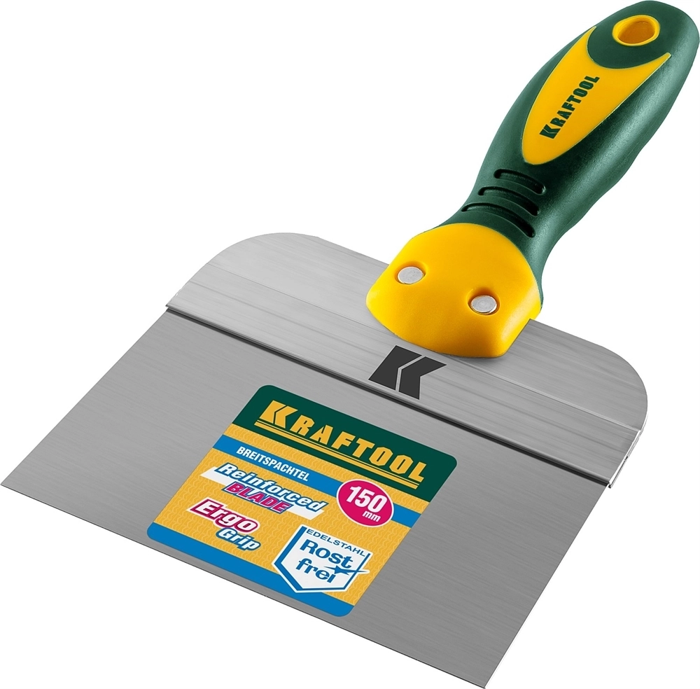 KRAFTOOL  150 мм, широкое полотно, алюминиевая направляющая, двухкомпонентная ручка, нержавеющий, фасадный шпатель (10036-150) 10036-150