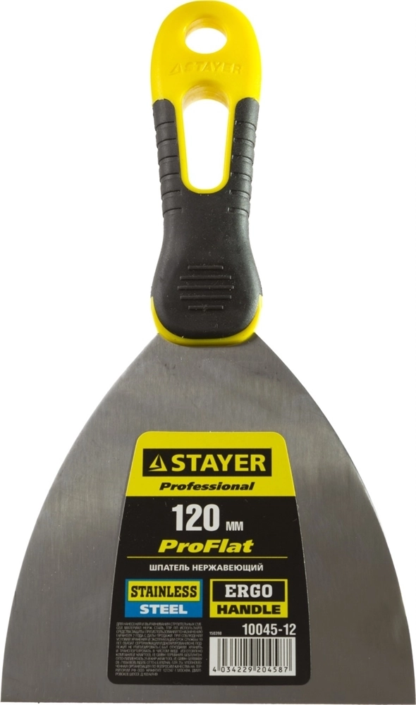 STAYER  PROFlat, 120 мм, х-образное профилированное полотно, облегченная двухкомпонентная ручка, нержавеющий шпатель, Professional (10045-12) 10045-12