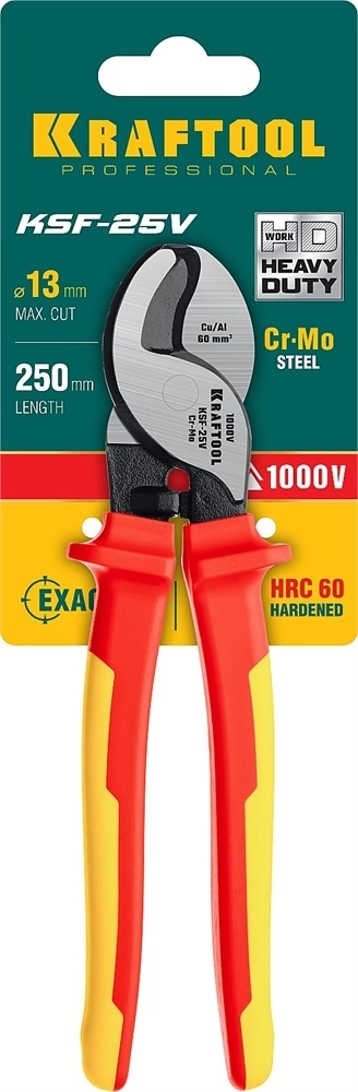 KRAFTOOL  KSF-25V, d 13 мм, 250 мм, VDE, 1000 В, усиленный, диэлектрический кабелерез (23334-25V) 23334-25V