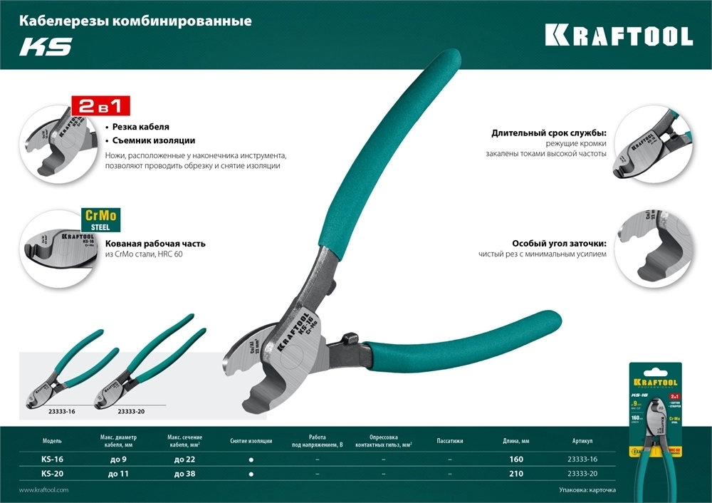 KRAFTOOL  KS-20, d 11мм, 200мм, кабелерез (23333-20) 23333-20