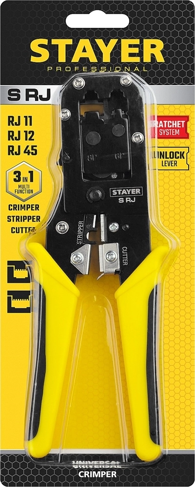 STAYER  S-RJ, (RJ45, RJ11, RJ12), универсальный кримпер, Professional (22652) 22652