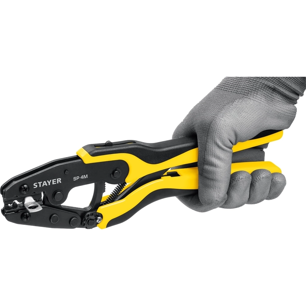 STAYER  SP-4M, 4 матрицы в сумке-чехле, пресс-клещи для кабельных наконечников, Professional (45445) 45445