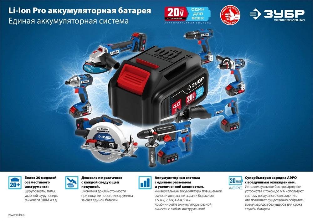 ЗУБР  Т7, 20 В, 125 мм, 2 АКБ (4 А·ч), бесщеточная УШМ, сумка, Профессионал (AB-125-42) AB-125-42