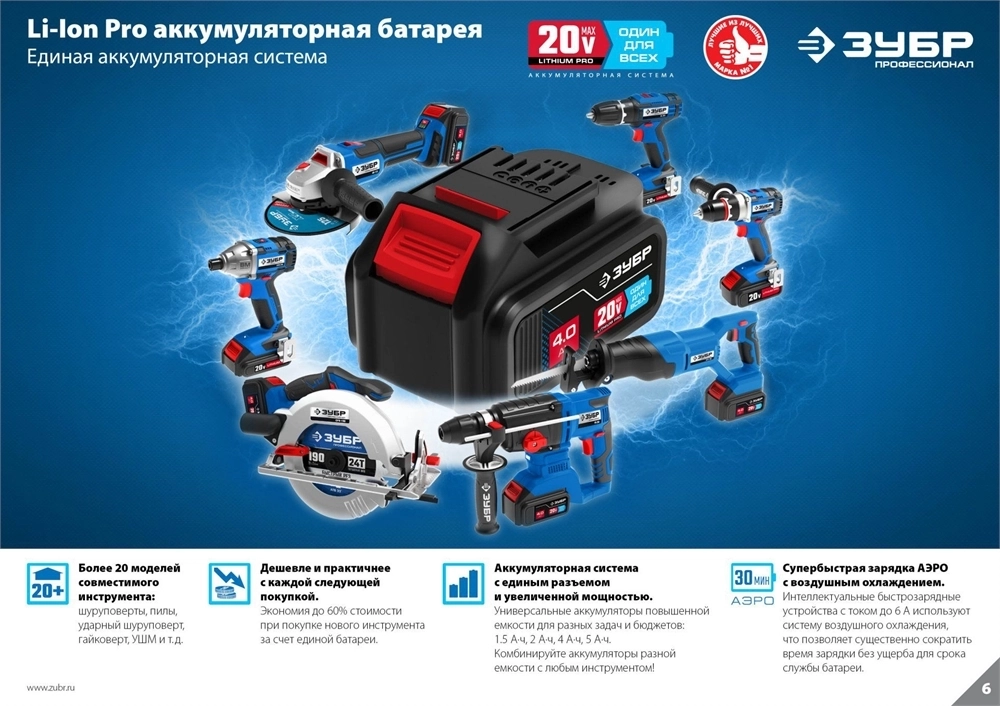 ЗУБР  Т7, 20 В, 180 мм, 1 АКБ (4 А·ч), бесщеточная пила сабельная, Профессионал (SPB-180-41) SPB-180-41