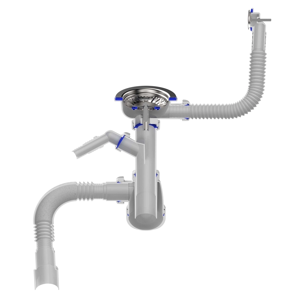 B0140 Сифон для мойки 3½"х40 с круглым переливом, отводом для стир. маш. и гофротрубой 40х40-50 т тт000017775