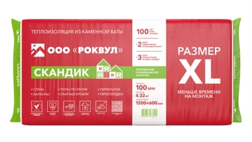 Утеплитель RockWool Лайт Баттс Скандик XL 1200х600х100 (6шт/пач. 4,32м2, 0,432м3, 24пач/пал) GL 129894