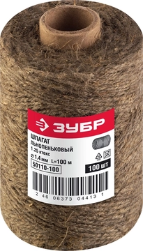 ЗУБР  100 м, d 1.4 мм, 1250 текс, 13.5 кгс, льнопеньковый шпагат (50110-100) 50110-100