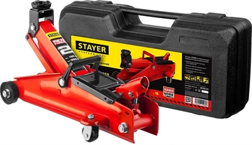 STAYER  R-28 RED FORCE, в кейсе, 2 т, 130 - 350 мм, подкатной домкрат для легковых а/м, Professional (43153-2-K) 43153-2-K