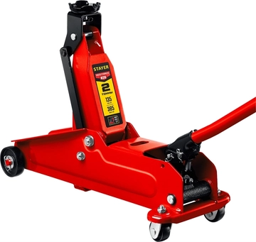 STAYER  R-28 RED FORCE, 2 т, 135 - 385 мм, подкатной домкрат с увеличенным подъемом, Professional (43156-2) 43156-2