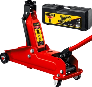 STAYER  R-28 RED FORCE, в кейсе, 2 т, подкатной домкрат с увеличенным подъемом, Professional (43156-2-K) 43156-2-K