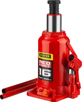 STAYER  RED FORCE, 16 т, 230 - 460 мм, бутылочный гидравлический домкрат, Professional (43160-16) 43160-16_z01