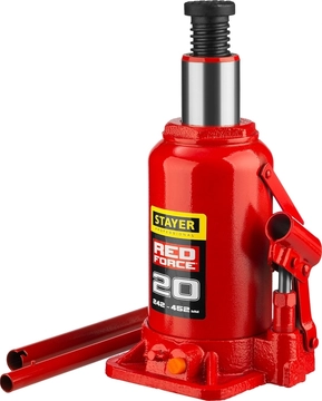 STAYER  RED FORCE, 20 т, 242 - 452 мм, бутылочный гидравлический домкрат, Professional (43160-20) 43160-20_z01