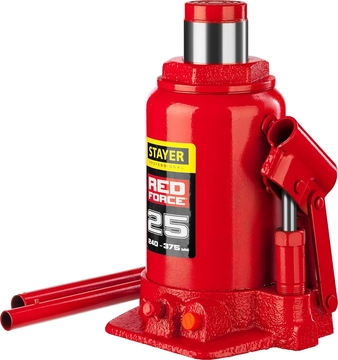 STAYER  RED FORCE, 25 т, 240 - 375 мм, бутылочный гидравлический домкрат, Professional (43160-25) 43160-25_z01
