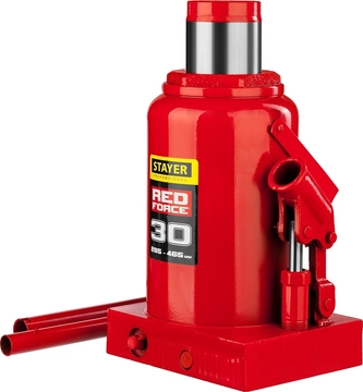 STAYER  RED FORCE, 30 т, 285 - 465 мм, бутылочный гидравлический домкрат, Professional (43160-30) 43160-30_z01