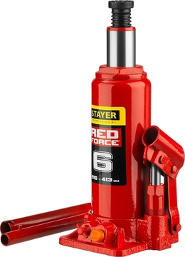 STAYER  RED FORCE, 6 т, 216 - 413 мм, бутылочный гидравлический домкрат, Professional (43160-6) 43160-6_z01
