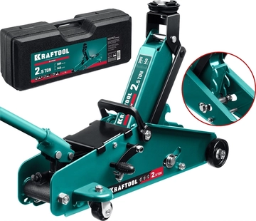 KRAFTOOL  S-PIN, в кейсе 2.5 т, 140 - 385 мм, с увеличенным подъемом и фиксатором, подкатной домкрат (43457-2.5-K) 43457-2.5-K