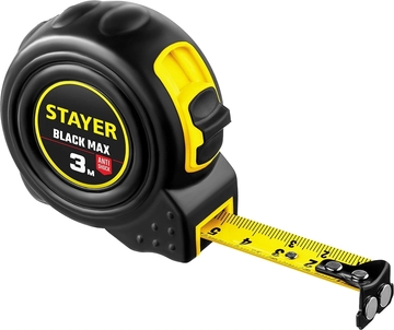STAYER  BlackMax, 3 м х 16 мм, рулетка с двумя фиксаторами, Professional (3410-03) 3410-03_z02