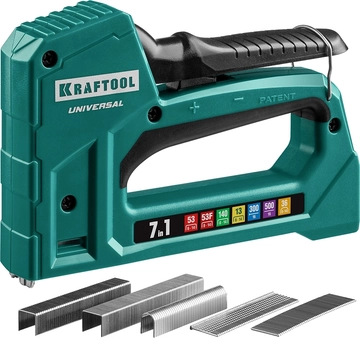 KRAFTOOL  Universal, 7-в-1: 53 (A/10/JT21) 23GA (6 - 14 мм)/140 (G/11/57) 20GA (8 - 14 мм)/13/53F/36/500, универсальный легкий степлер (31524) 31524